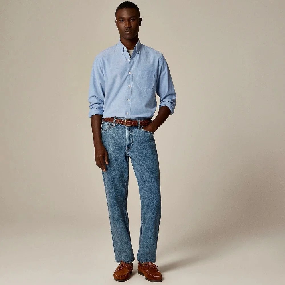 NWT!! J. CREW Broken-In Organic Cotton Oxford Shirt Buttondown Raincoat Blue XS‎